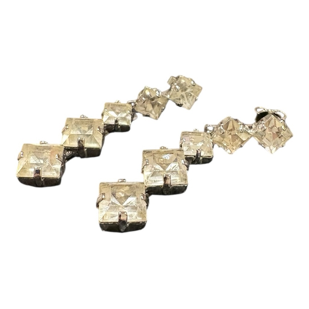 Vintage Square Rhinestone Dangle Earrings – Art Deco Style JB8